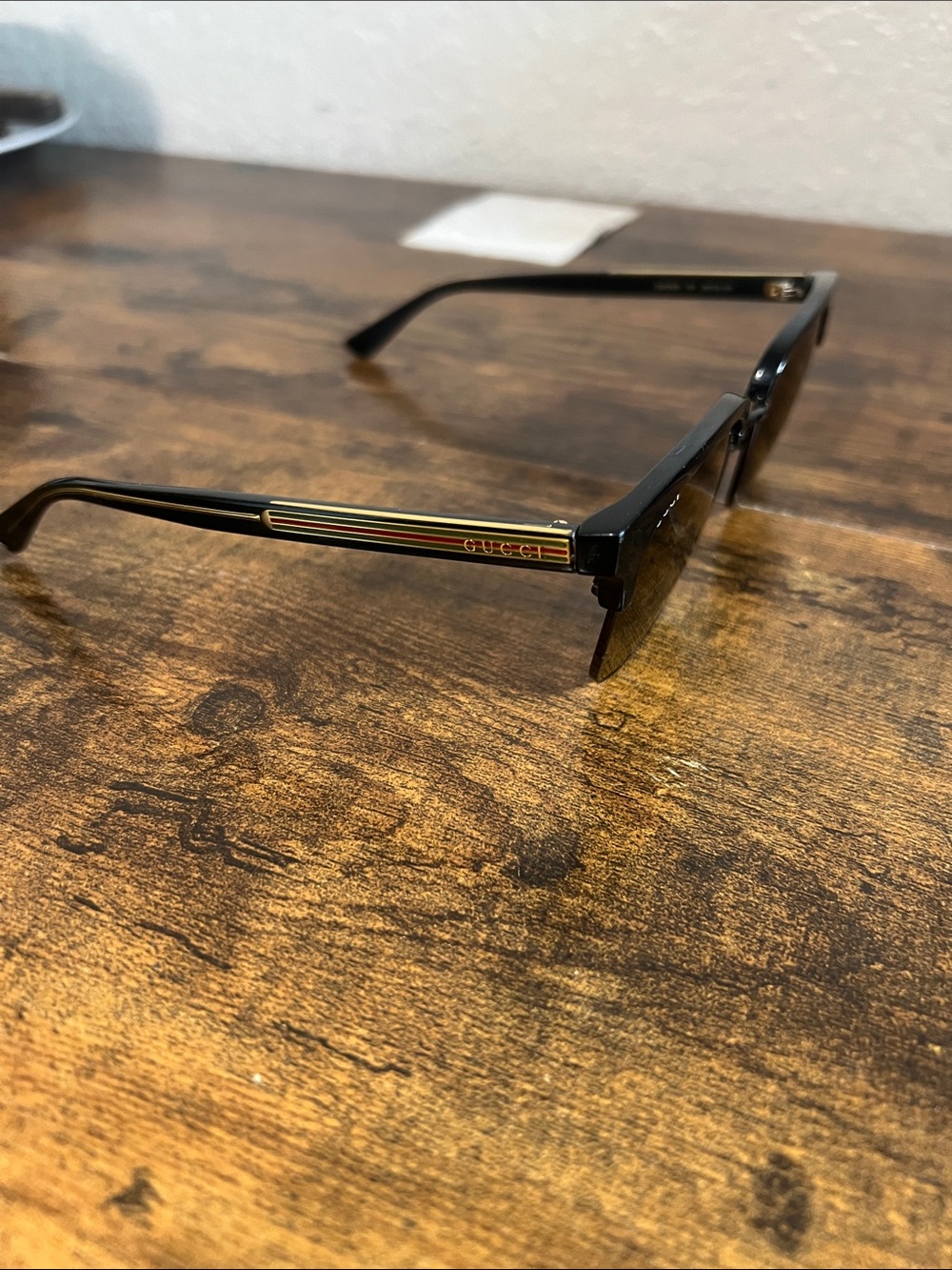 Gucci Black Sunglasses with Gold and Green Accents